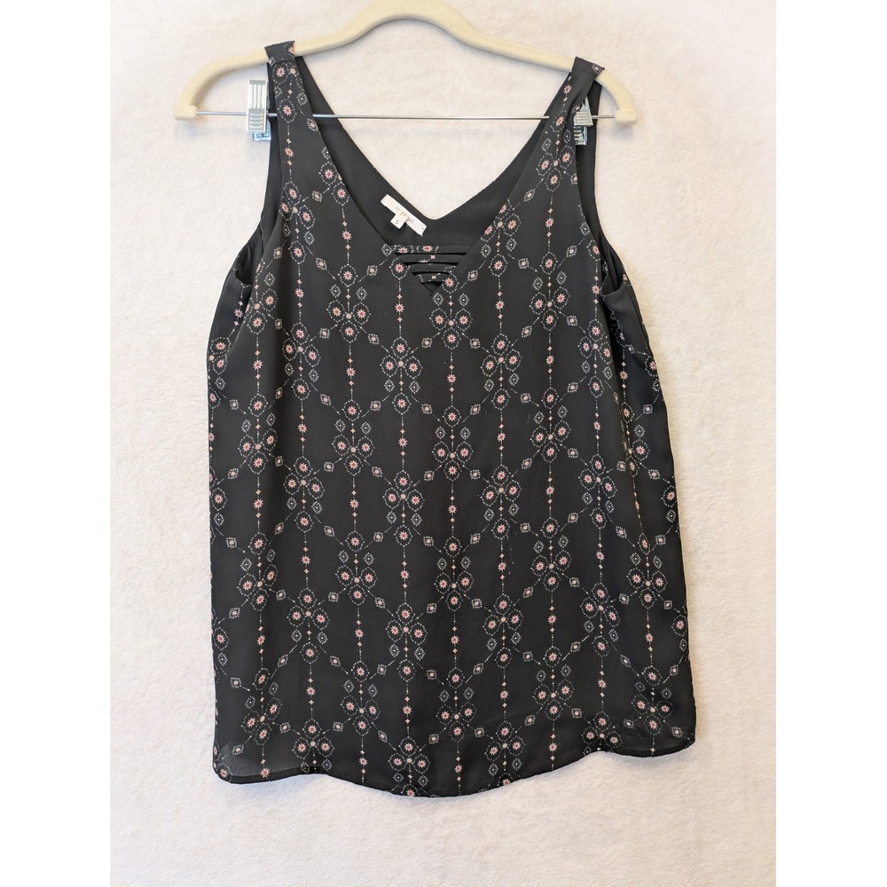 Maurices Tank Top‎ Women's Small Black Pink Geometric Star Strappy V-Neck Boho